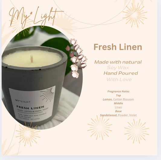 Fresh Linen Soy Wax Scented Candle – 9oz (255g)